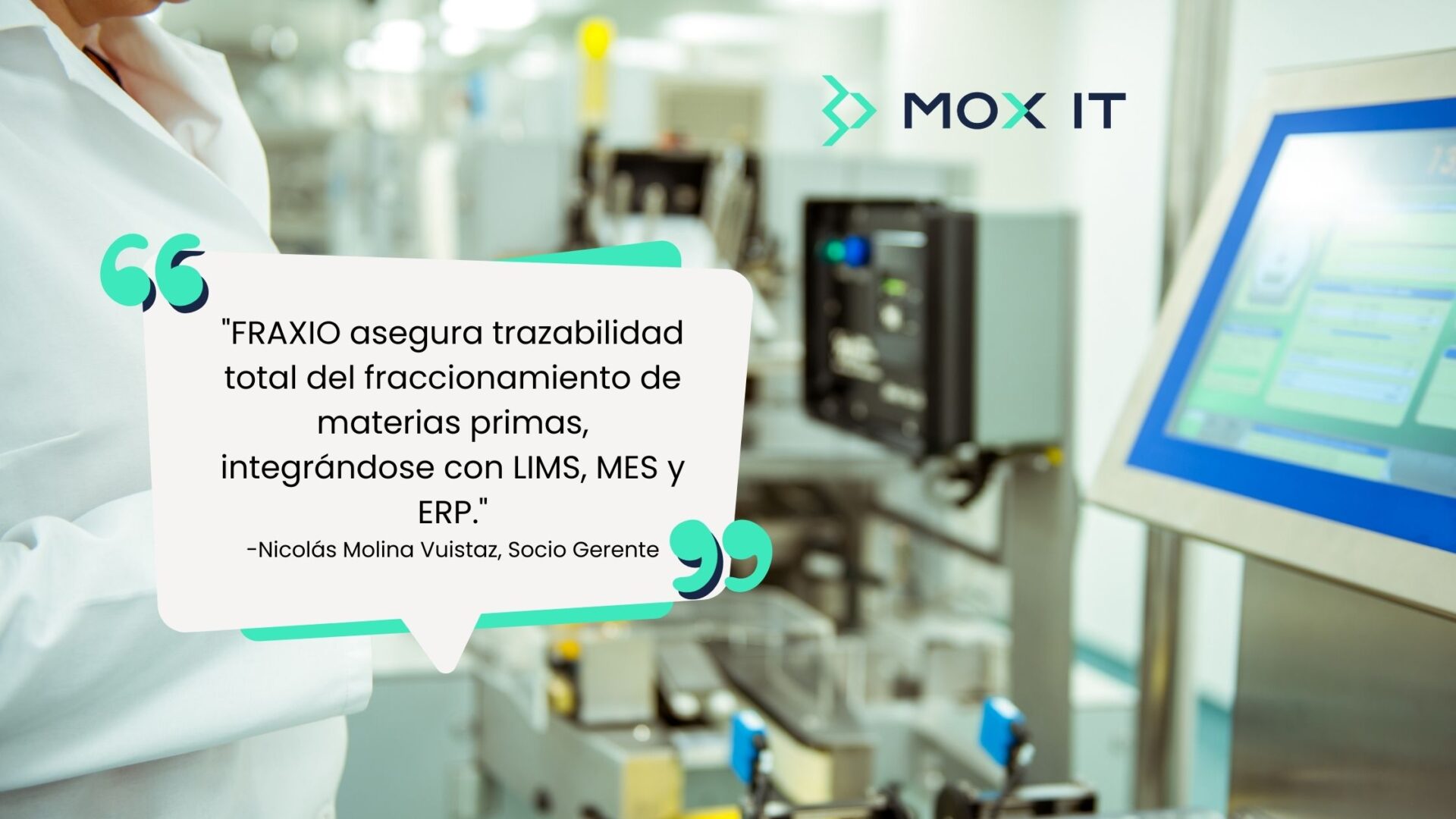 FRAXIO asegura trazabilidad total del fraccionamiento de materias primas, integrándose con LIMS, MES y ERP.